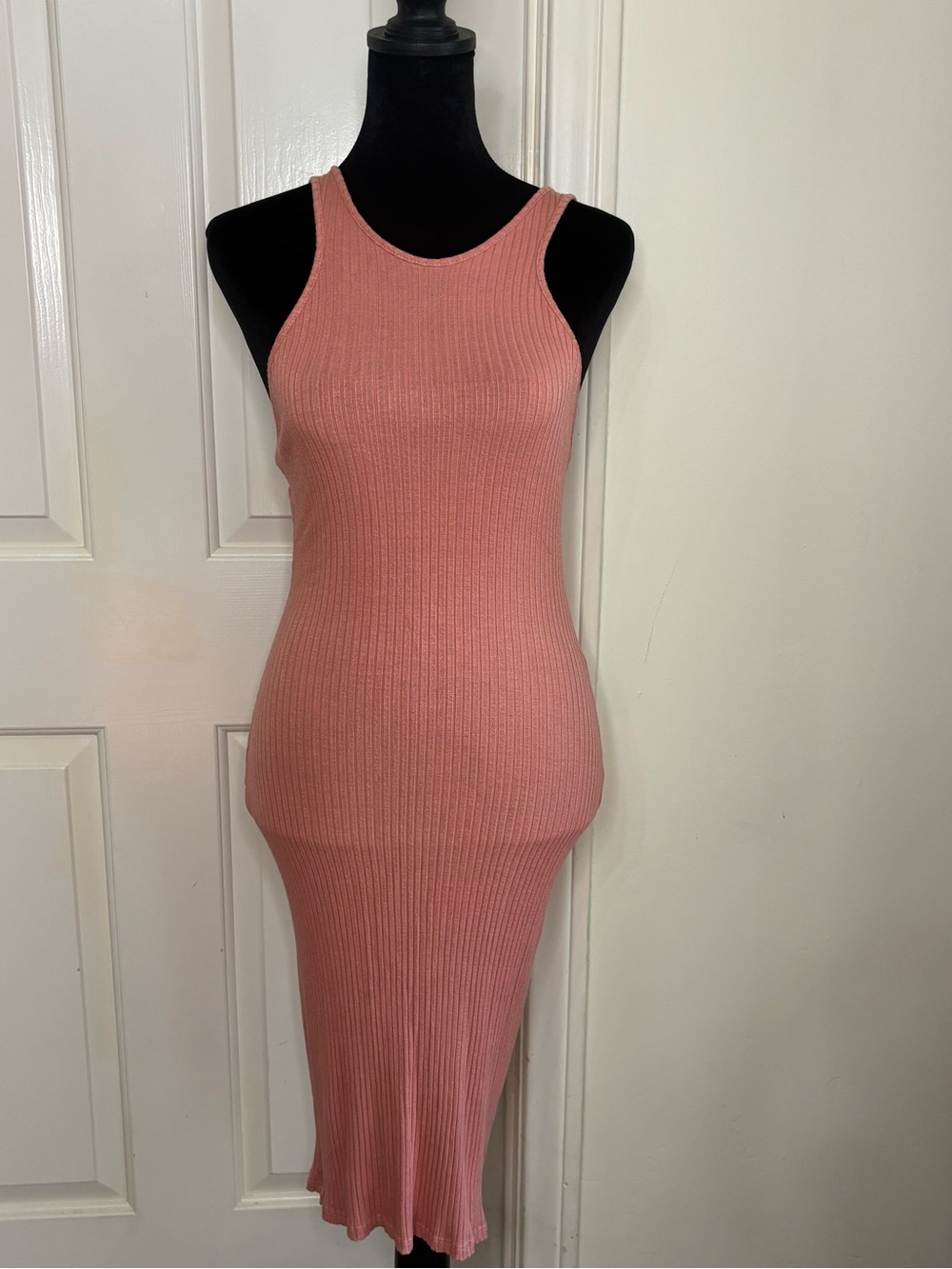 Popular Basics Ribbed Tank Midi Dress in Dusty Pink